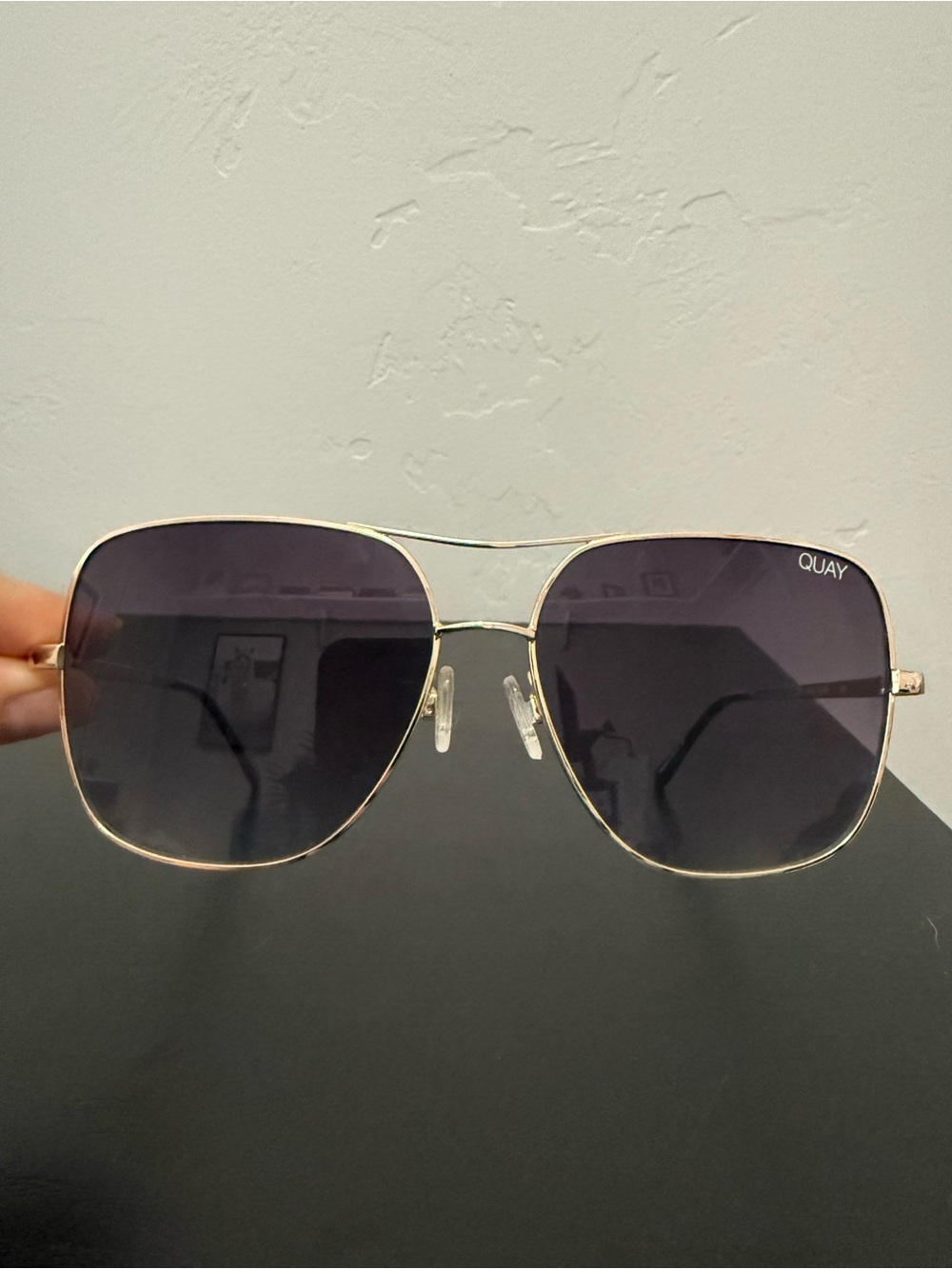 QUAY Oversized Gold Frame Sunglasses - Dark Gray Lenses